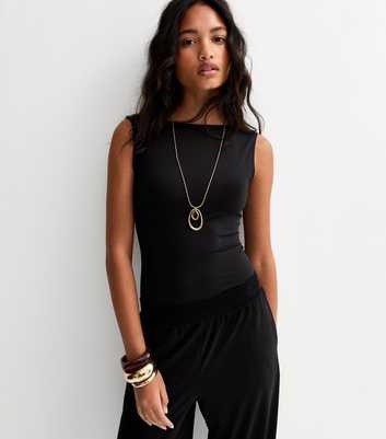 Black Jersey Scoop Back Sleeveless Bodysuit