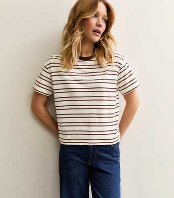 Brown Cotton Striped Boxy T-Shirt