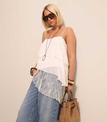Off White Lace Asymmetric Tiered Cami Top
