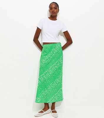 Green Floral Print Crepe Bias Cut Midi Skirt