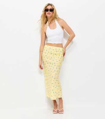 Yellow Ditsy Floral Bias Cut Midi Skirt
