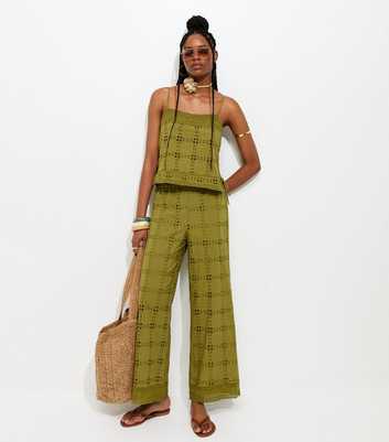 Green Cutwork Wide Leg Trousers