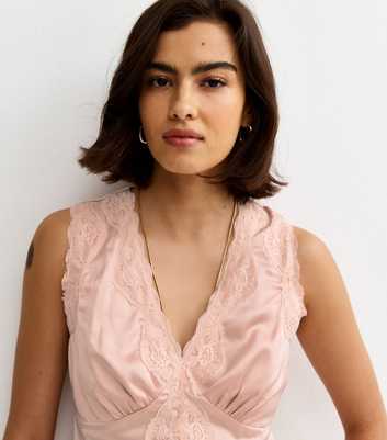 Light Pink Satin Lace Trim Cami Top