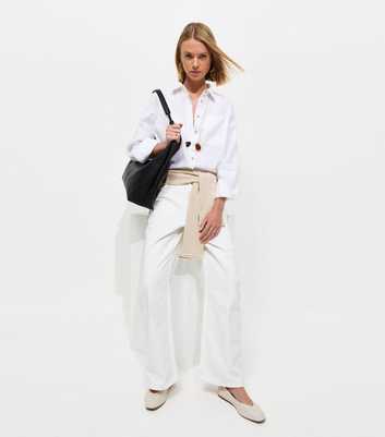 White Pure Linen Oversized Long Sleeve Shirt