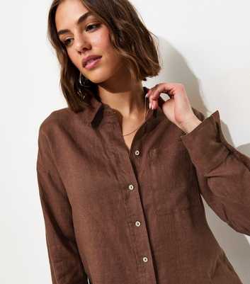 Brown Linen Oversized Long Sleeve Shirt