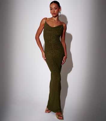 South Beach Khaki Textured Cowl Neck Maxi Dress