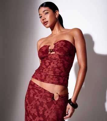 South Beach Dark Red Ring Detail Bandeau Top