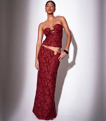 South Beach Dark Red Ring Detail Maxi Skirt