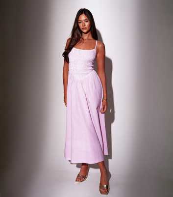 South Beach Pink Striped Smocked Midi Dress