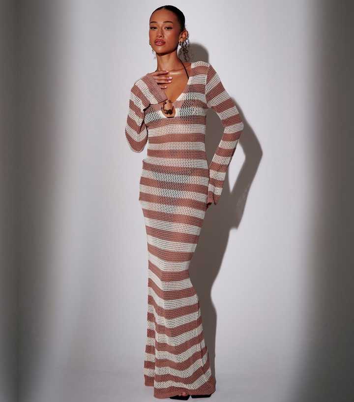South Beach White Crochet Flared Sleeve Kaftan Maxi Dress