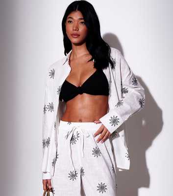South Beach White Cotton Embroidered Sun Beach Shirt