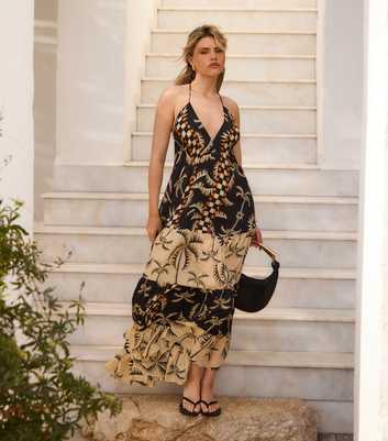 South Beach Black Tiered Halterneck Maxi Dress