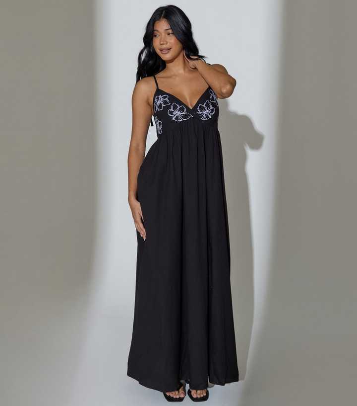 South Beach Black Floral Embroidered Maxi Dress | New Look South Beach Black Floral Embroidered Maxi Dress | New Look