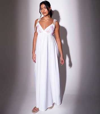 South Beach White Flower Embroidered Maxi Dress
