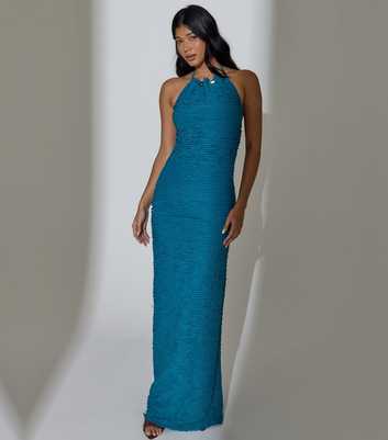 South Beach Teal Halter Neck Maxi Dress