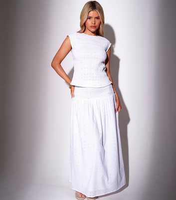 South Beach White Broderie Anglaise Ruched Maxi Skirt