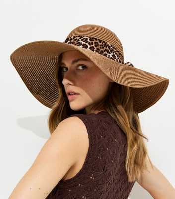Tan Straw Leopard Trim Hat