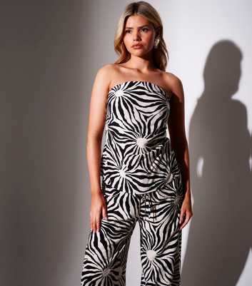 South Beach Black Sunburst Print Bandeau Ruched Top