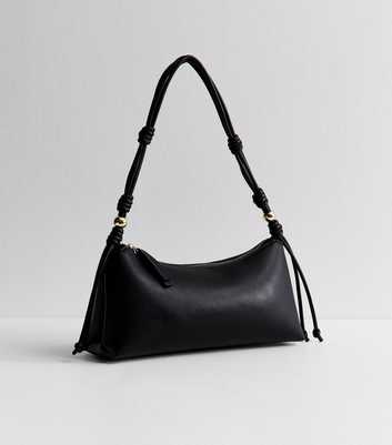 Black Faux Leather Knotted Handle Shoulder Bag