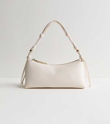 White Faux Leather Knotted Handle Shoulder Bag