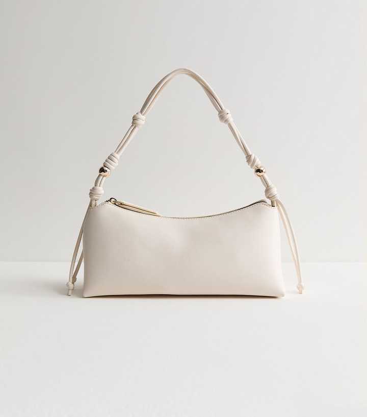 White Faux Leather Knotted Handle Shoulder Bag