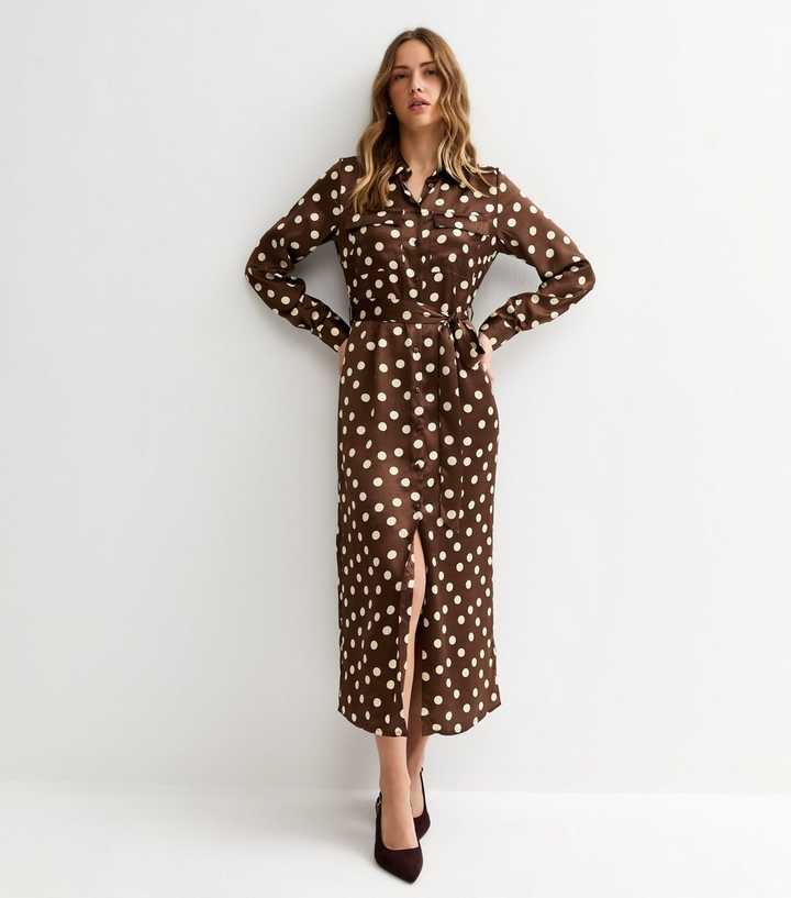 brown polka dot shirt dress Boden Women's Honor Short Jersey Shirt Dress in Brown