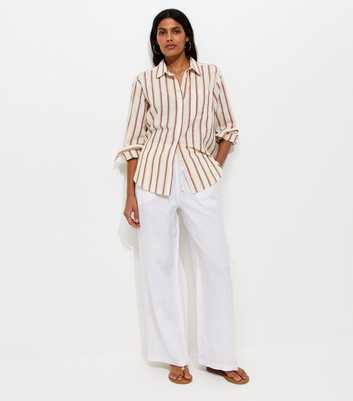 White Pure Linen Wide Leg Trousers