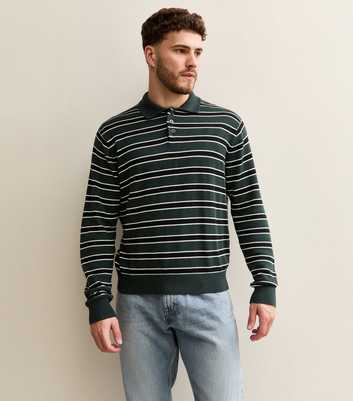 Jack & Jones Green Regular Striped Polo Jumper