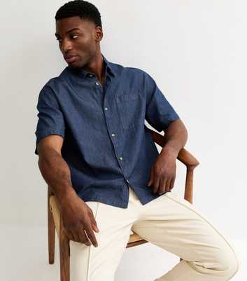Blue Boxy Denim Short Sleeve Shirt