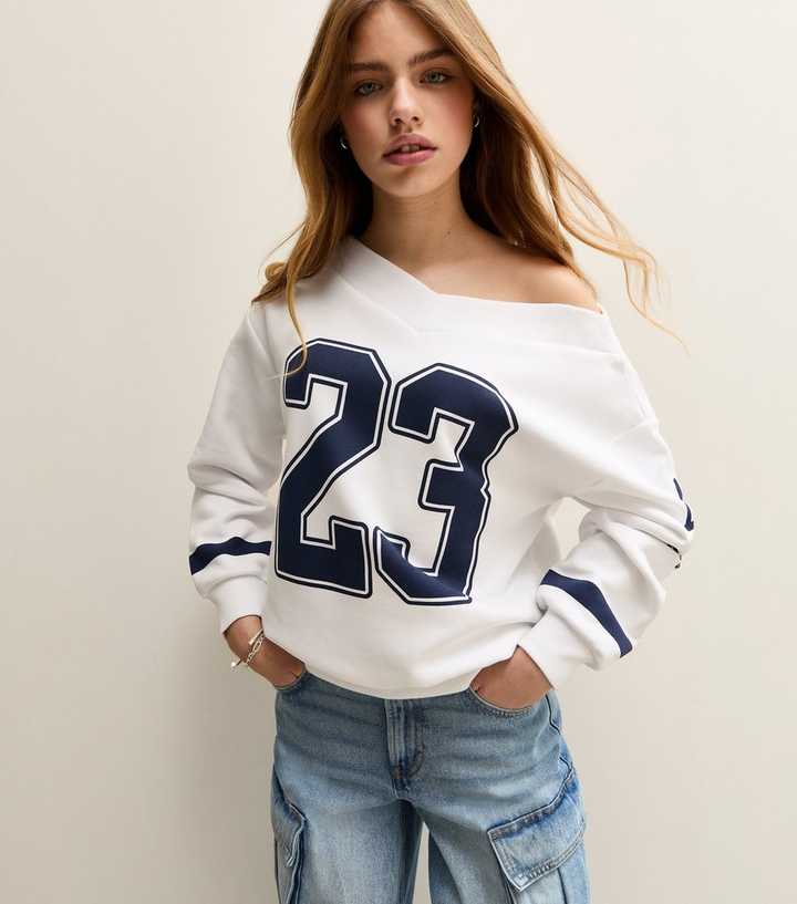 Girls Off White 23 Logo Off The Shoulder Sweatshirt