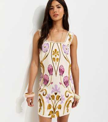 Cream Botanical Cami Mini Dress