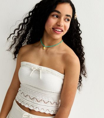 Girls White Crochet Bandeau Top