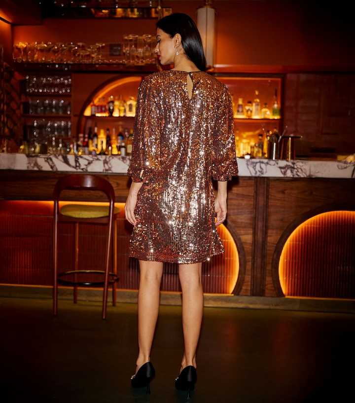 new look gold sequin dress Gold Sequin T-Shirt Mini Dress