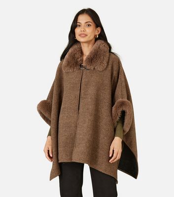 Faux Fur Collar Yumi Coats Sale Yumi Brown Faux Fur Lined Cape