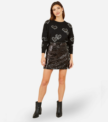 Yumi Black Sequin Mini Skirt