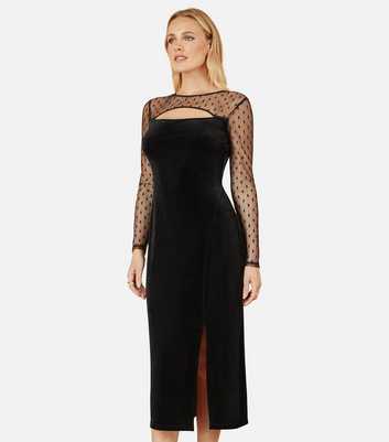 Yumi Black Mesh Slash Neck Midi Dress