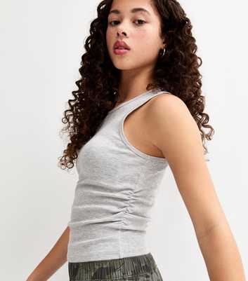 Girls Grey Ruched Side Racer Vest Top