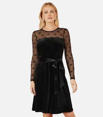 Yumi Black Bow Mesh Skater Dress