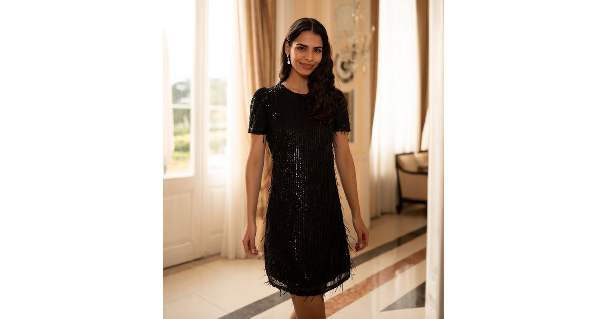 Yumi Black Hanging Sequin Tunic Mini Dress | New Look Yumi Black Hanging Sequin Tunic Mini Dress | New Look