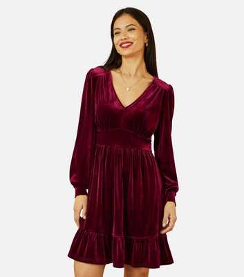 Yumi Burgundy Velvet Long Sleeve Skater Dress
