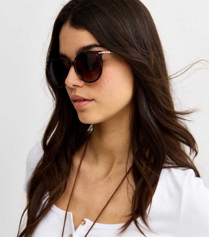 Dark Brown Speckled Round Frame Sunglasses