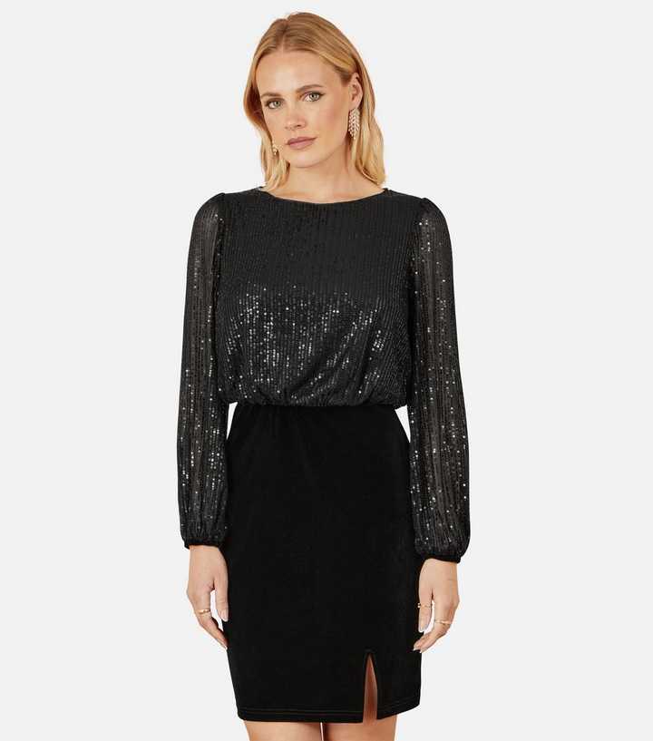 Yumi Black Sequin Velvet Mini Dress