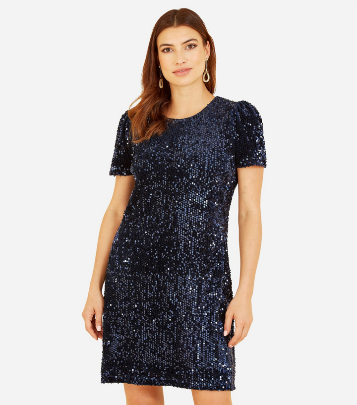 Yumi Navy Sequin Shift Mini Dress