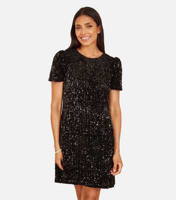 Yumi Black Sequin Shift Dress