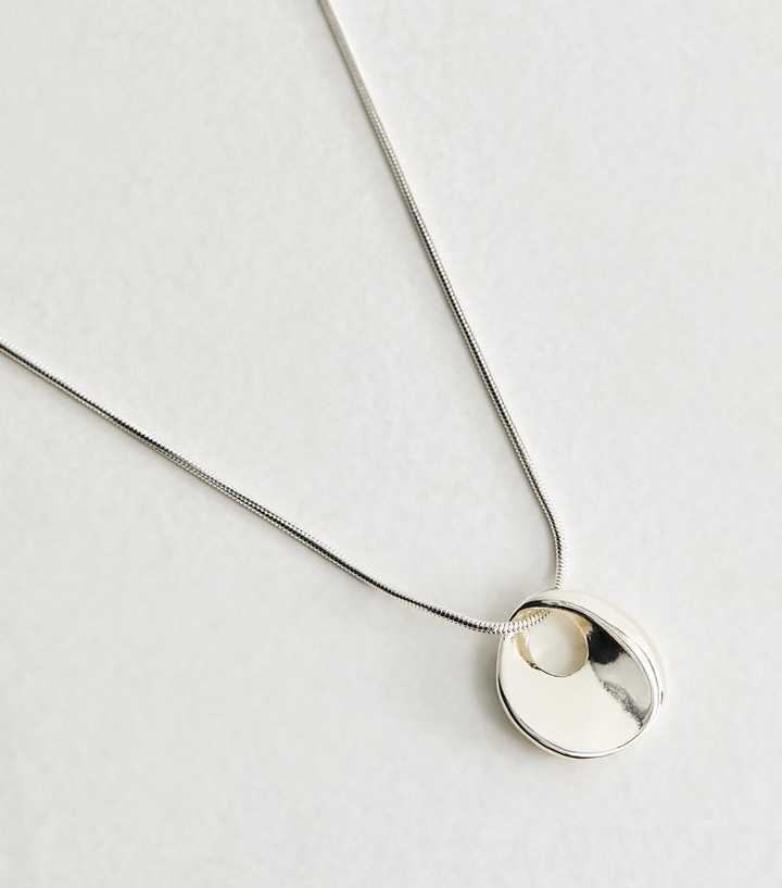 Silver Tone Sleek Dome Drop Pendant Necklace