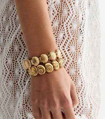 Pack of 2 Gold Stretch Shell Bracelets