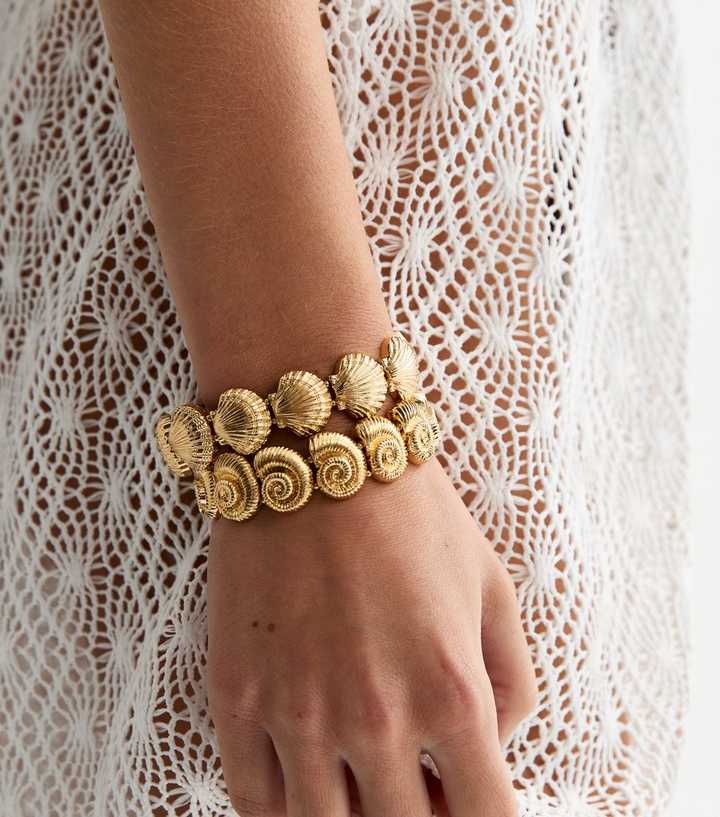 Pack of 2 Gold Stretch Shell Bracelets