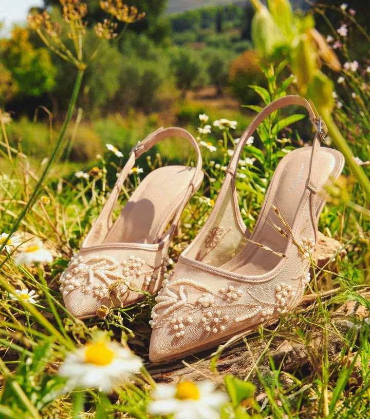 Pink Tapestry Embroidered Slingback Court Shoes