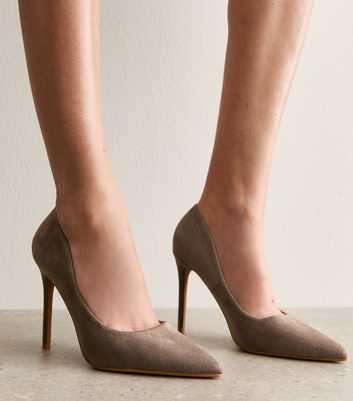 Truffle Mid Brown Faux Suede Pointed Toe Court Shoes