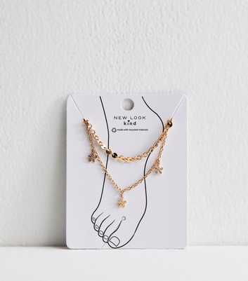 Pack of 2 Gold Tone Flower and Disc Chain Anklets